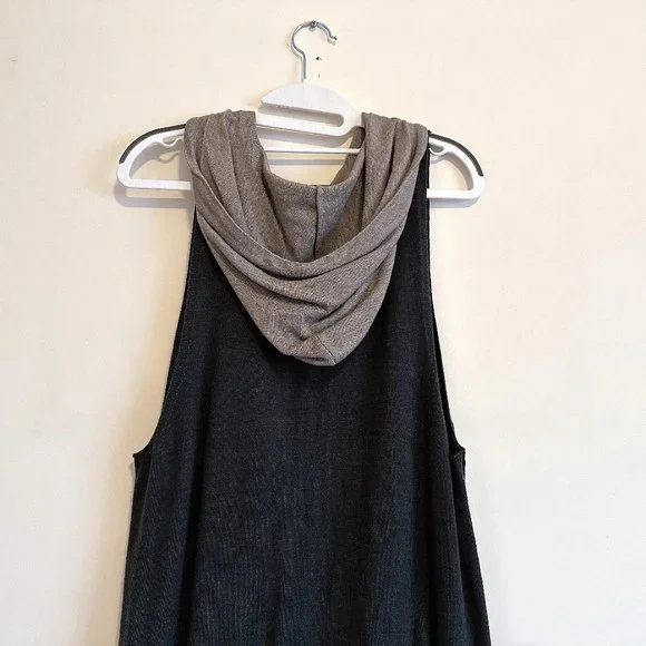 Dark Gray Sleeveless Sweater Dress with Hood - Picture 8 of 8